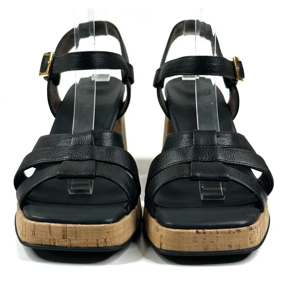 Paul Green Tina Black Leather Slingback Heel Sandals Womens US 9 UK 6.5 New $429